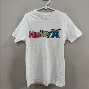 Hurley Kids White Tee with Multicolor Logo. Size M (7/8)